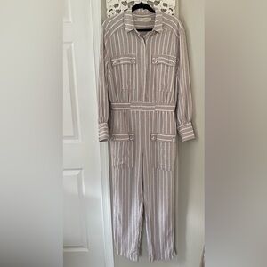 Happy x Nature Kate Hudson Striped Jumpsuit Boiler Suit Sz L Neutral Minimalist